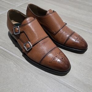 Men's Double Monk Strap Leather Dress Shoes in Brown